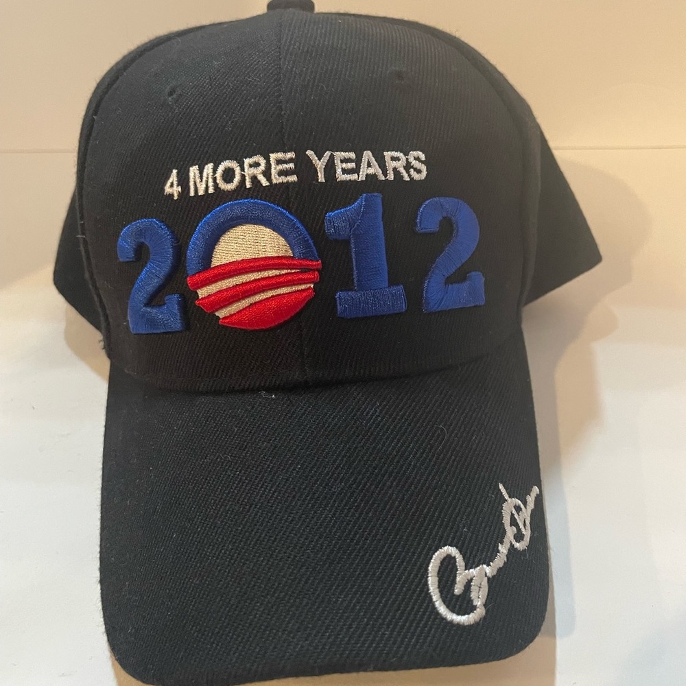Barack Obama 4 MORE YEARS embroidered adjustable hook / loop hat cap 2012 BLACK